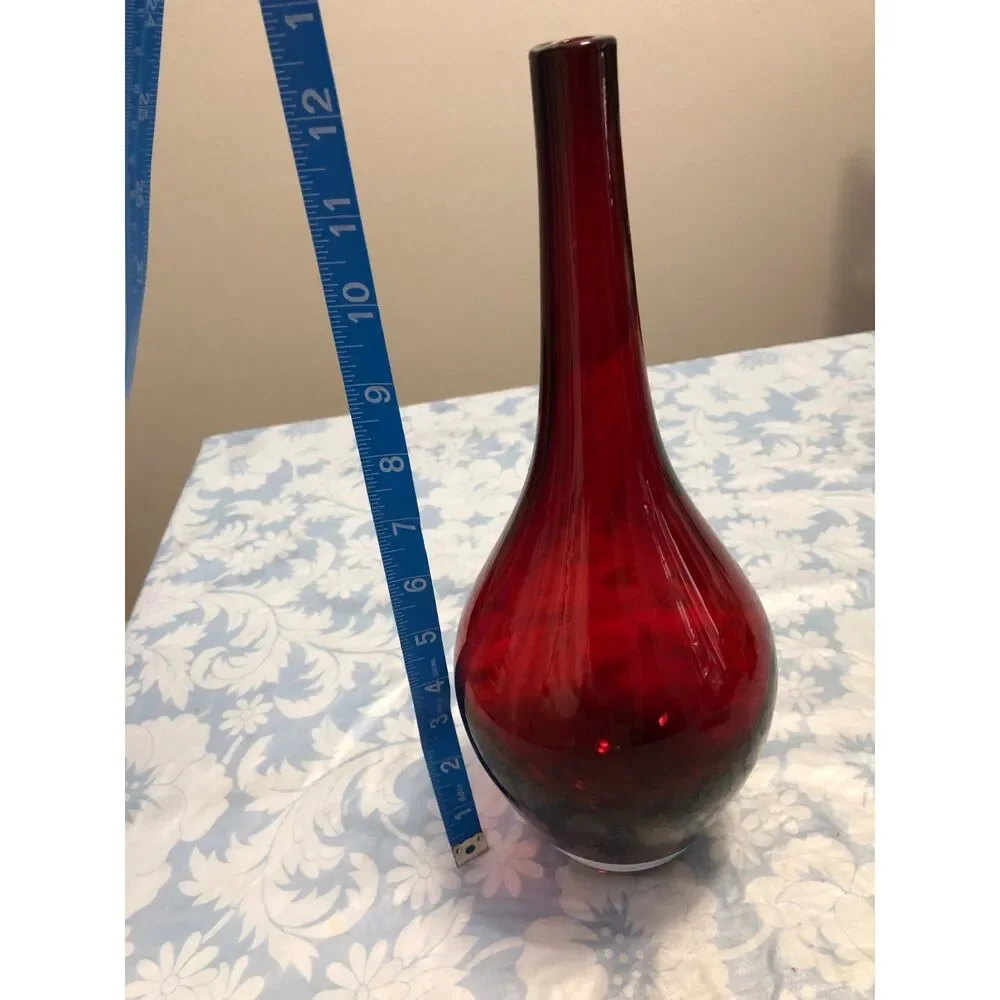 Vintage IKEA Salong Ruby Red Art Glass Vase Johanna Jelinek 12.5” MCM Bud Blown